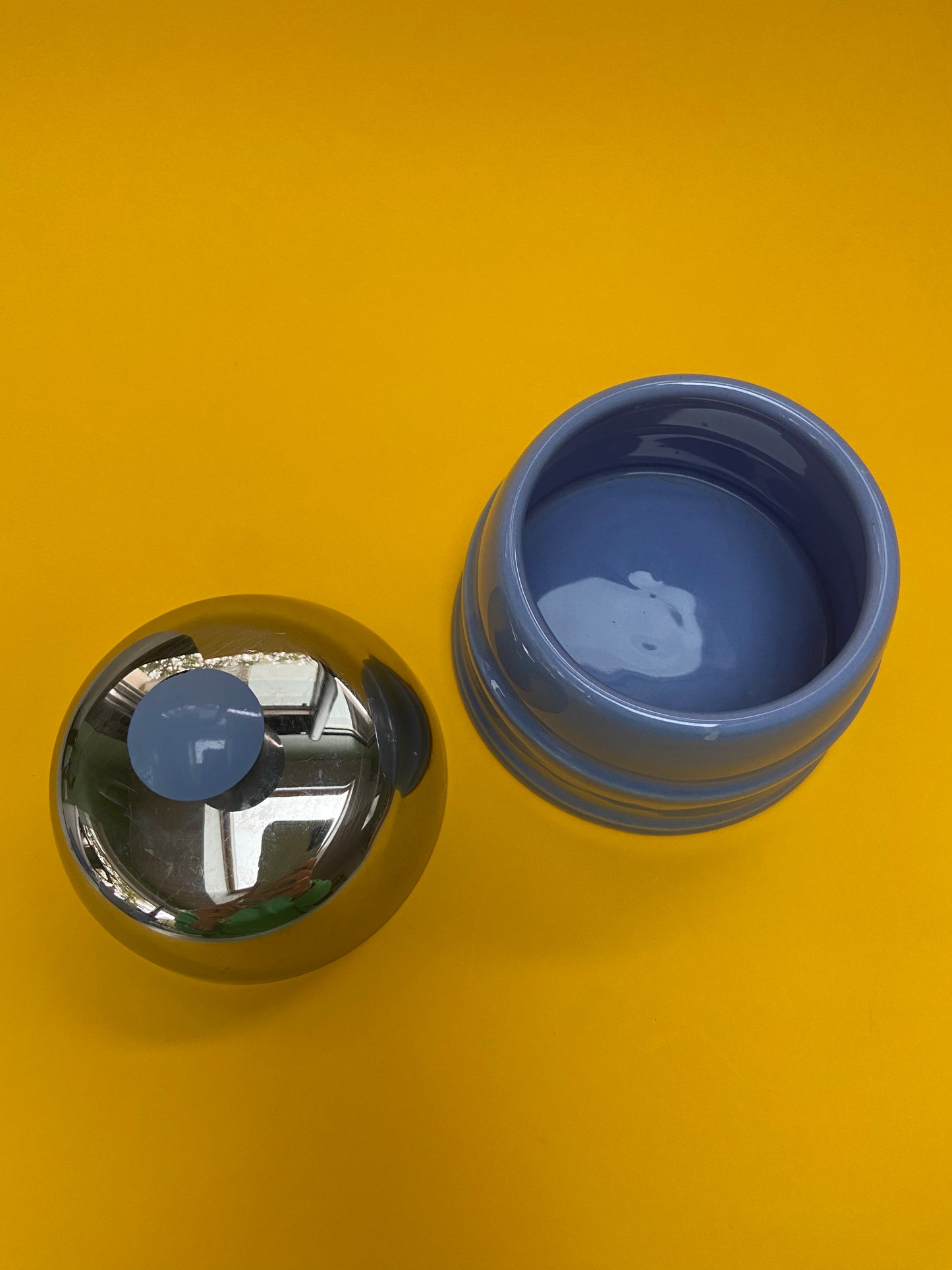 Blue ceramic cup and sugar bowl set