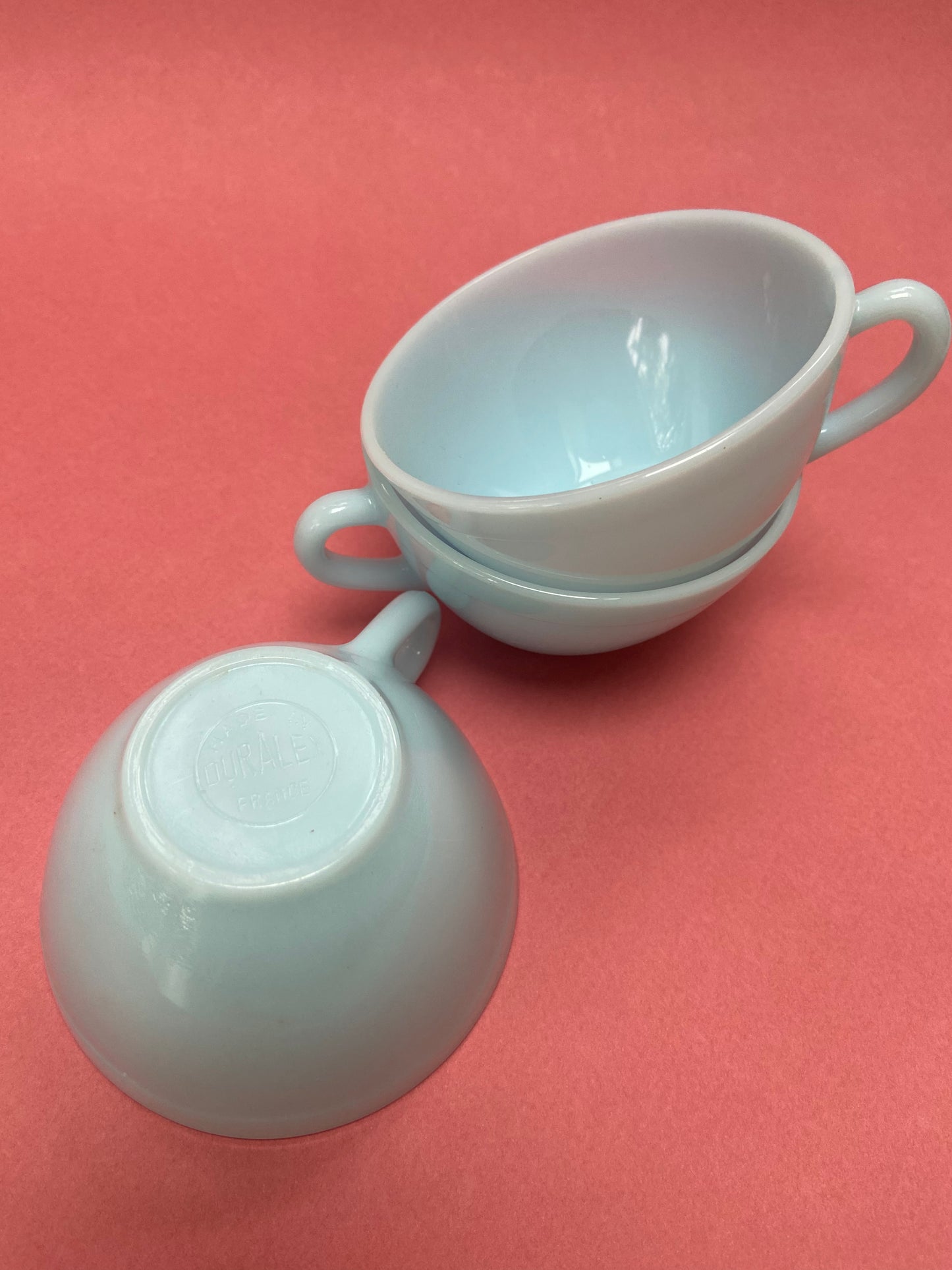 8 DURALEX cups opaline glass Sky blue