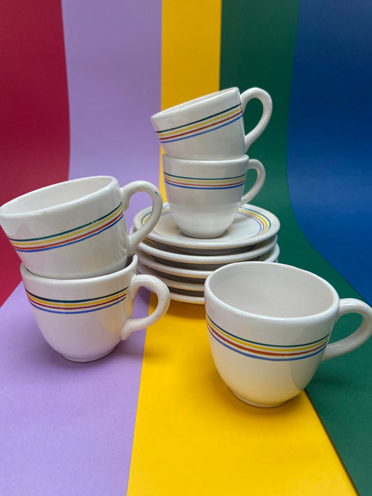 Vintage espresso cup set Primary color lines