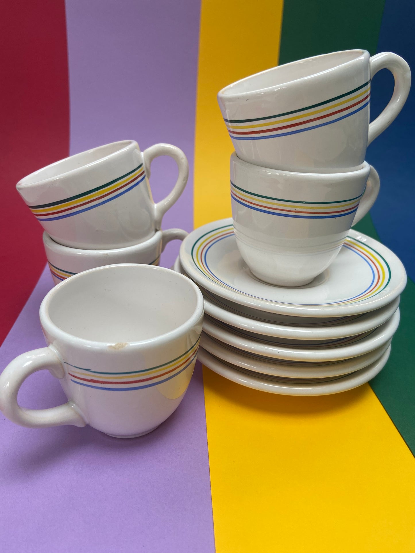 Service tasses à expresso vintage Lignes couleurs primaires