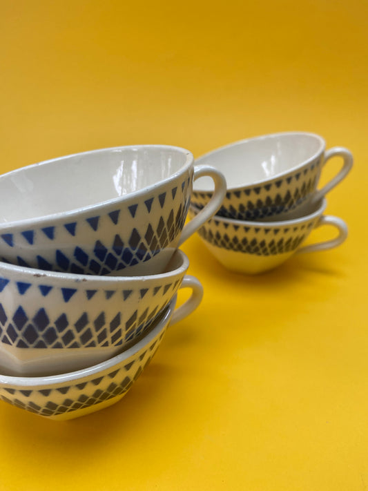 5 BADONVILLER coffee cups blue pattern