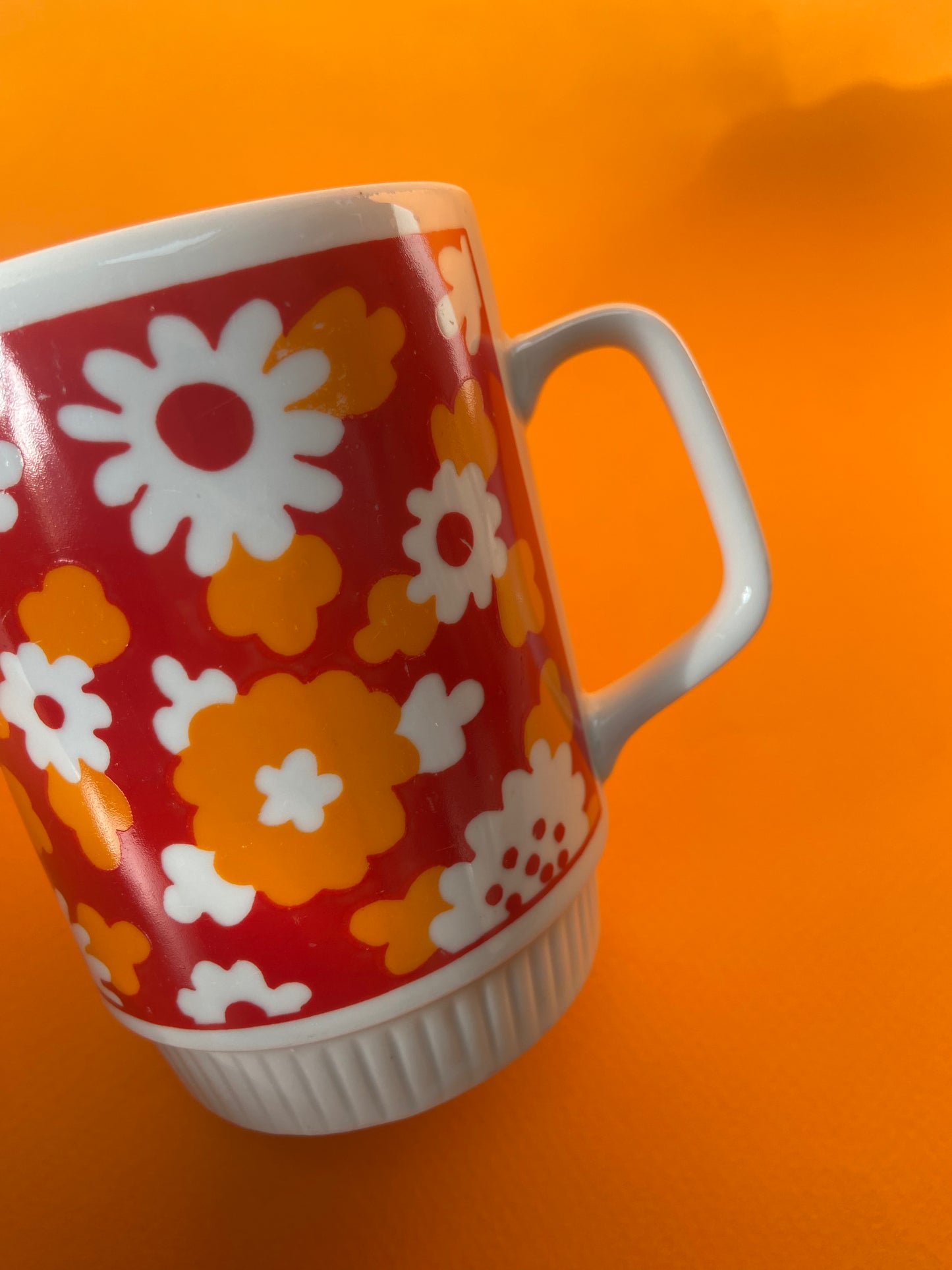 Mug vintage FLOWERS orange/rouge