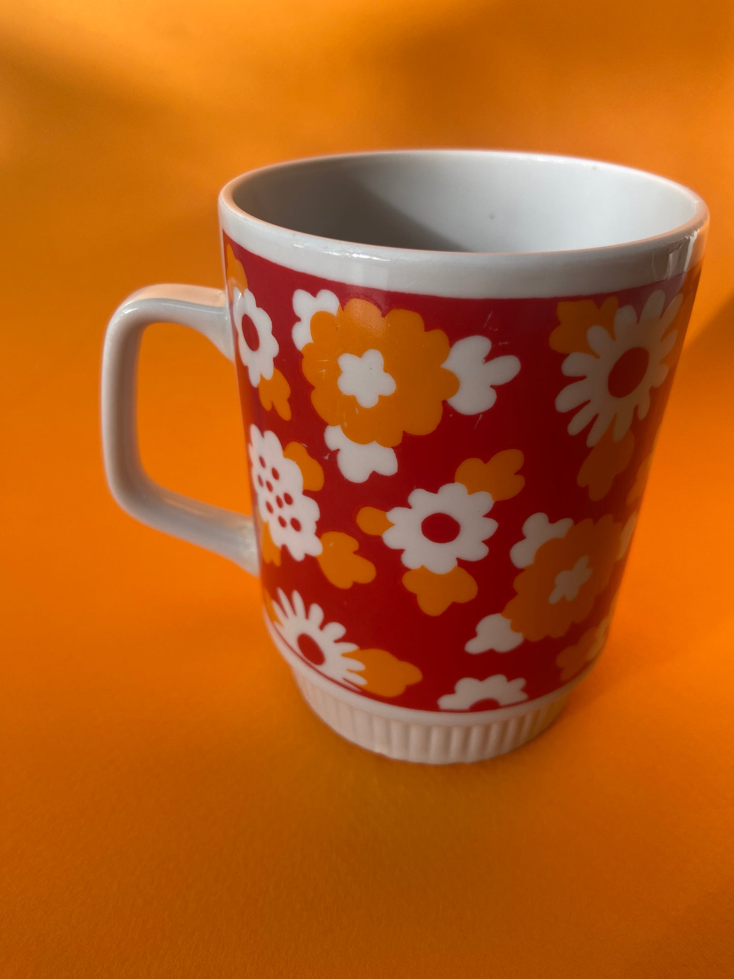 Mug vintage FLOWERS orange/rouge