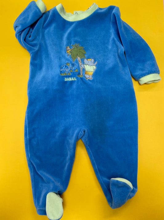 Pyjama velours bébé vintage BABAR BLEU