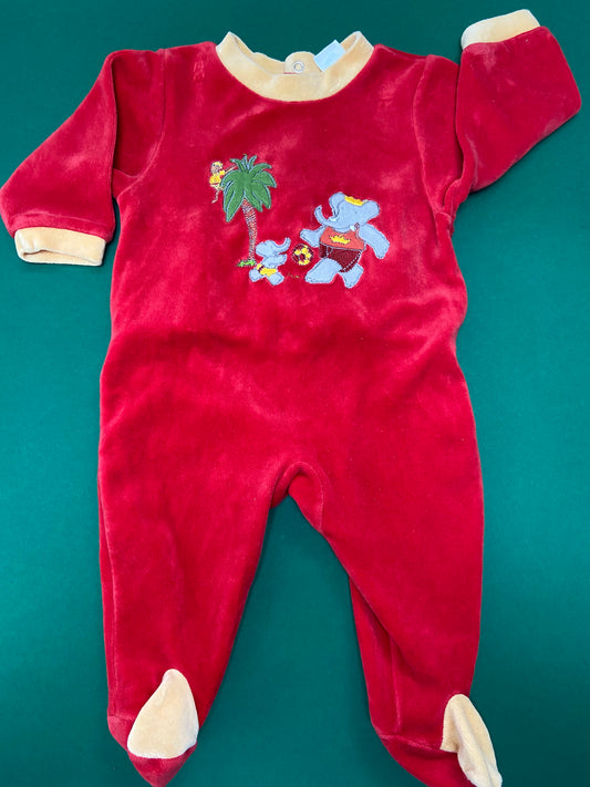 Pyjama velours bebe vintage BABAR ROUGE