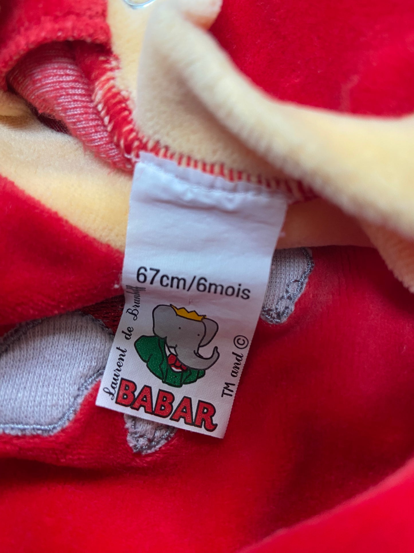 Pyjama velours bebe vintage BABAR ROUGE