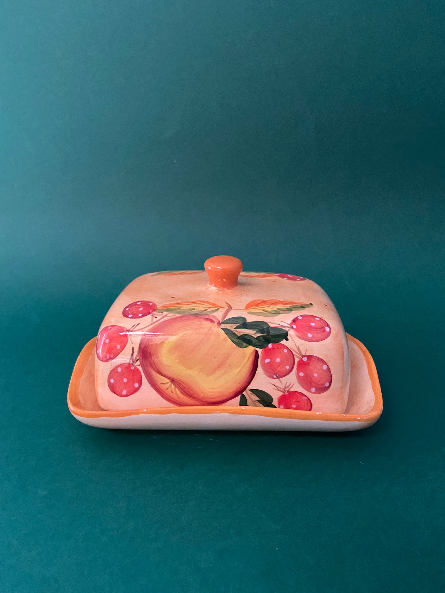 Beurrier céramique orange motif FRUITS