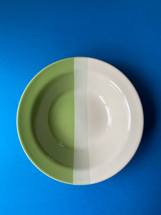 Small deep plate / ceramic bowl GREEN/CREAM