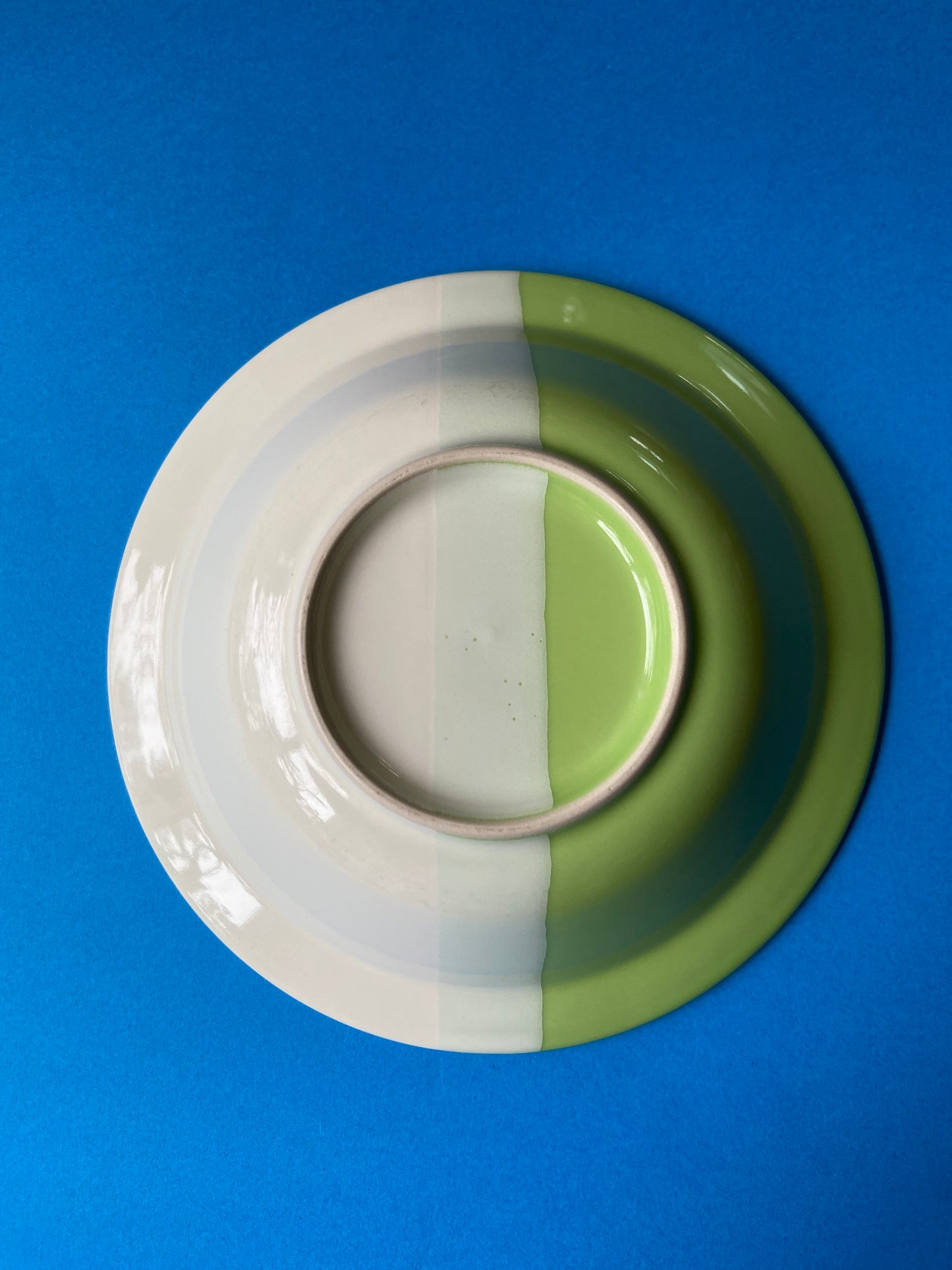 Small deep plate / ceramic bowl GREEN/CREAM