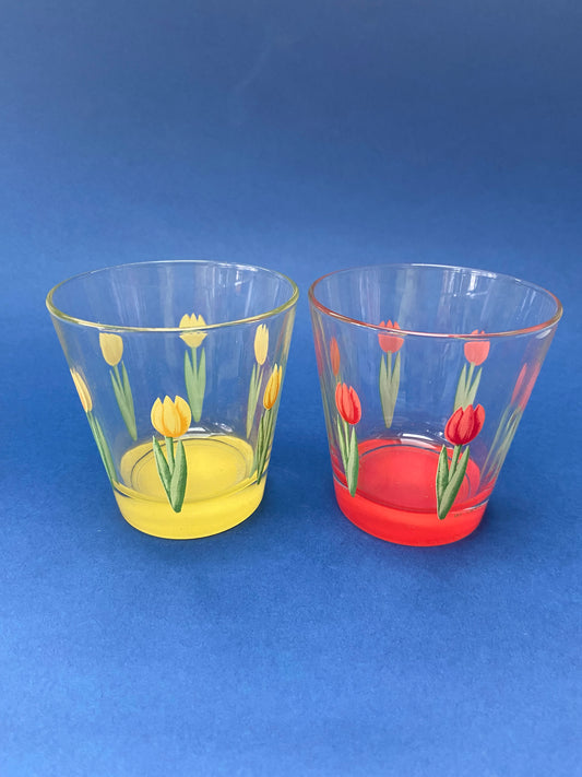 2 CERVE ITALY water glasses with TULIPES motif