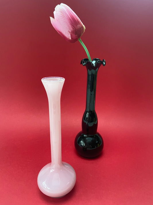 Duo de Soliflores vintage en verre NOIR/ROSE