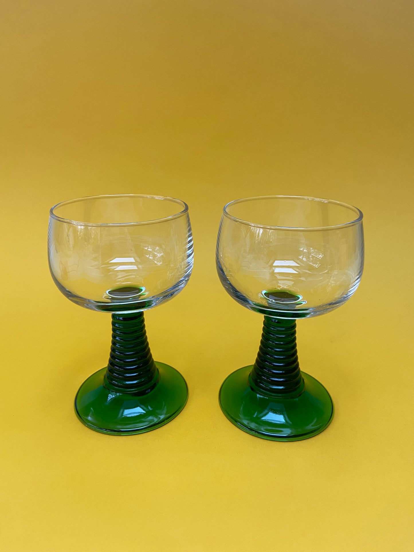 GREEN Ribbed Stemmed Glass Duo