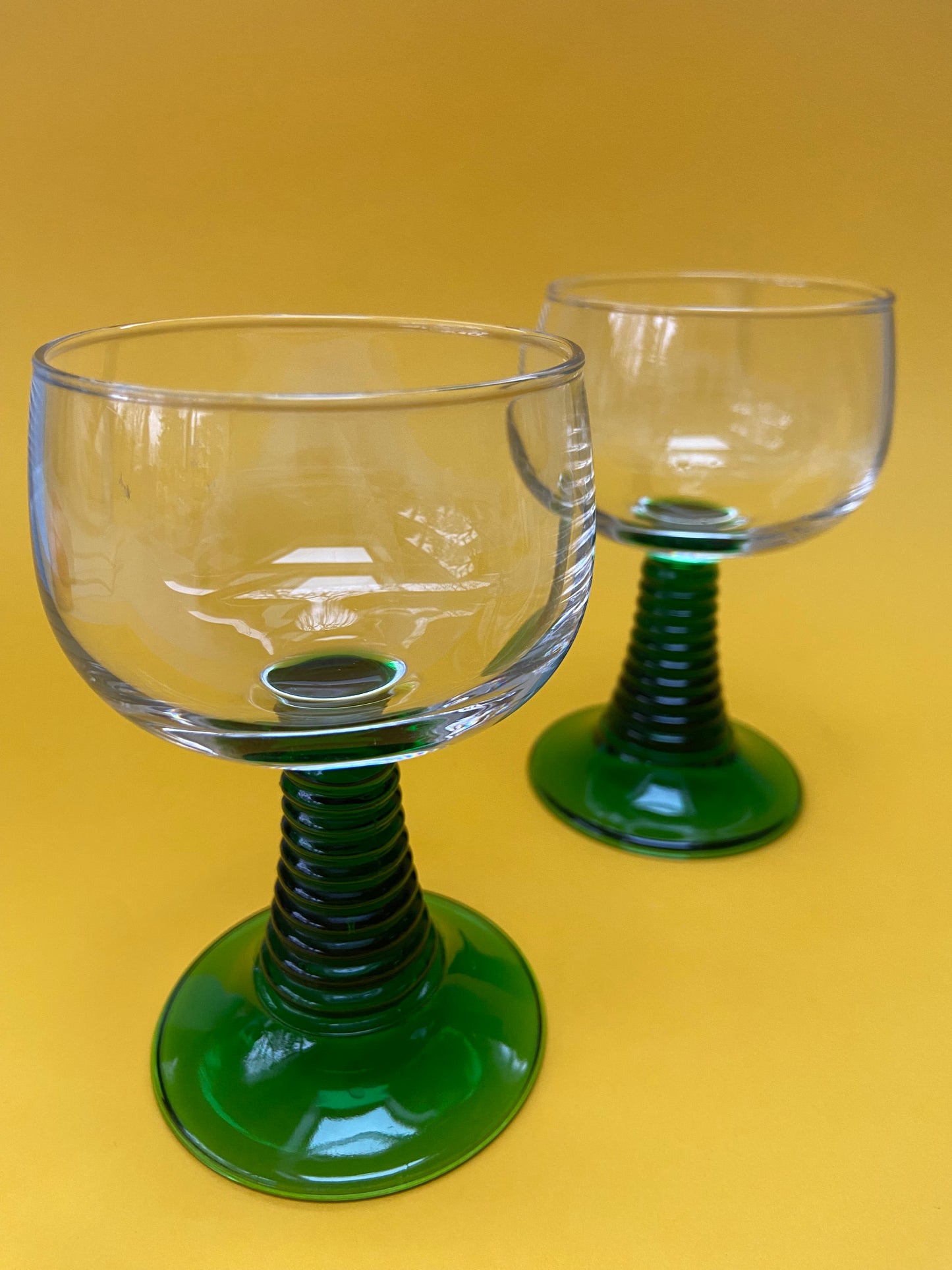 GREEN Ribbed Stemmed Glass Duo