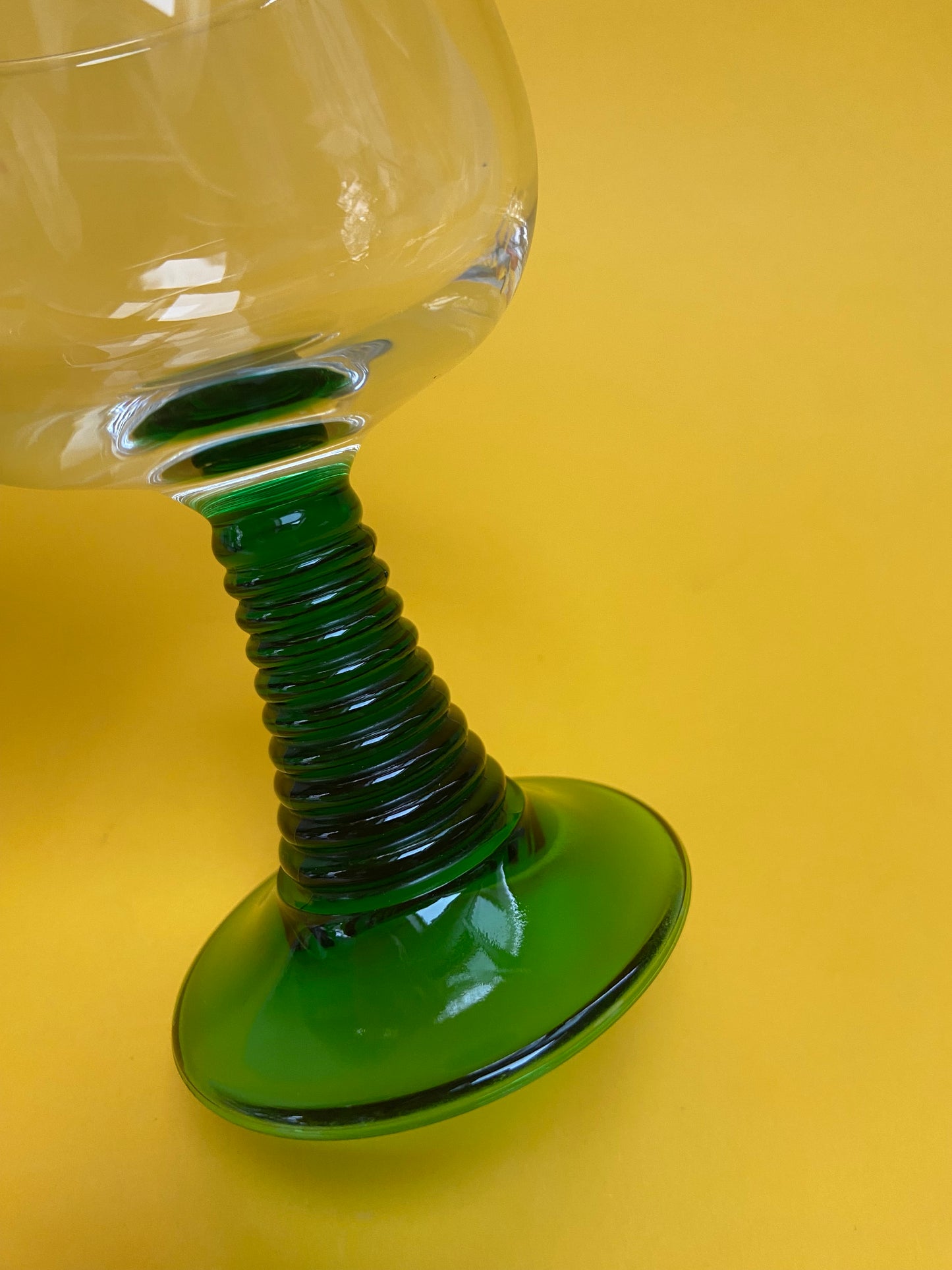 GREEN Ribbed Stemmed Glass Duo