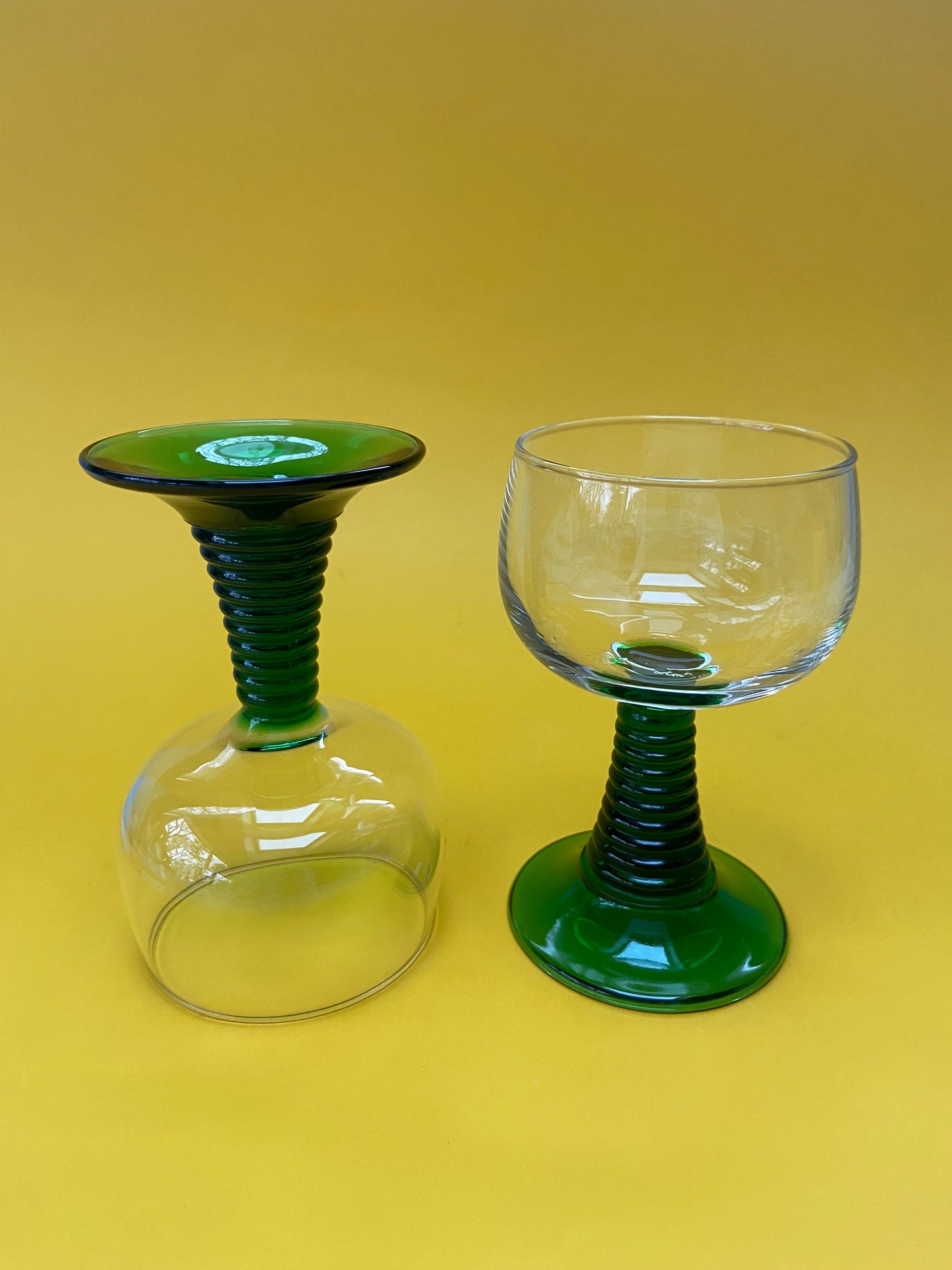 GREEN Ribbed Stemmed Glass Duo