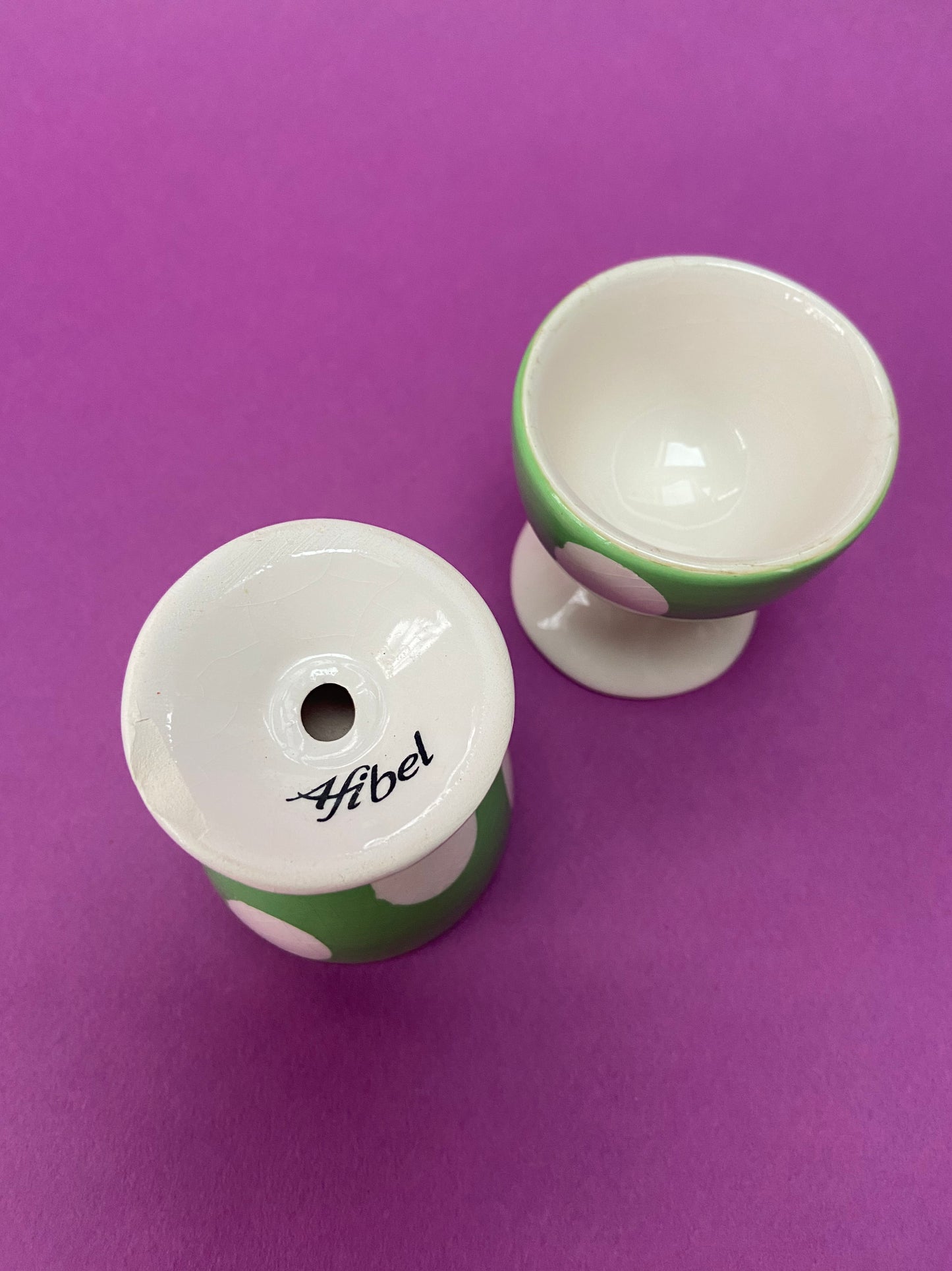 AFIBEL green polka dot egg cup duo