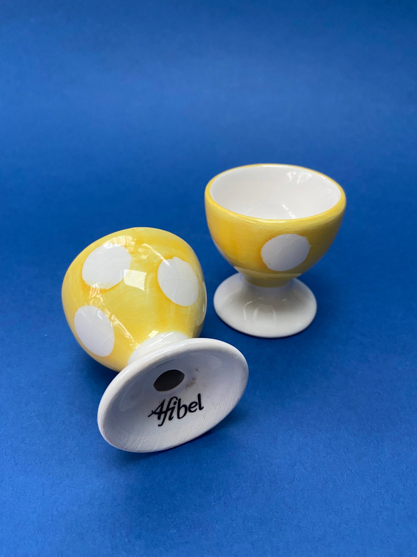 AFIBEL Yellow Polka Dot Egg Cup Duo