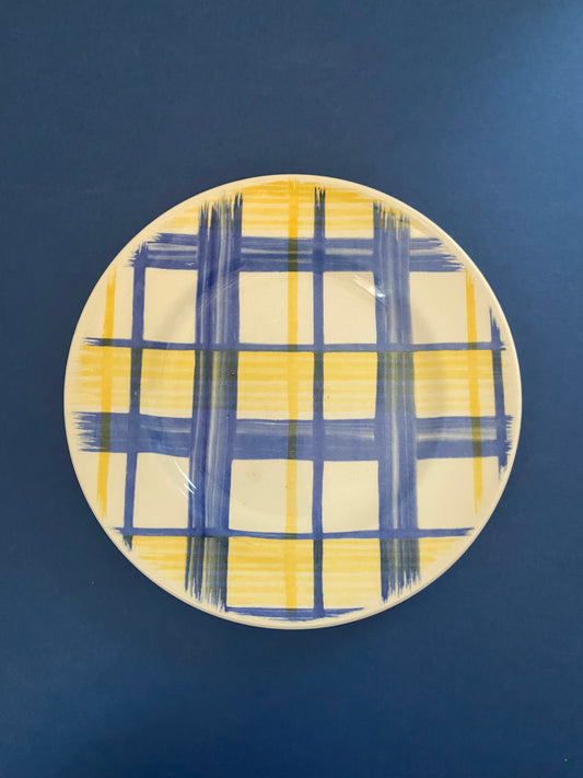 EIT England YELLOW/BLUE Grid Dessert Plate