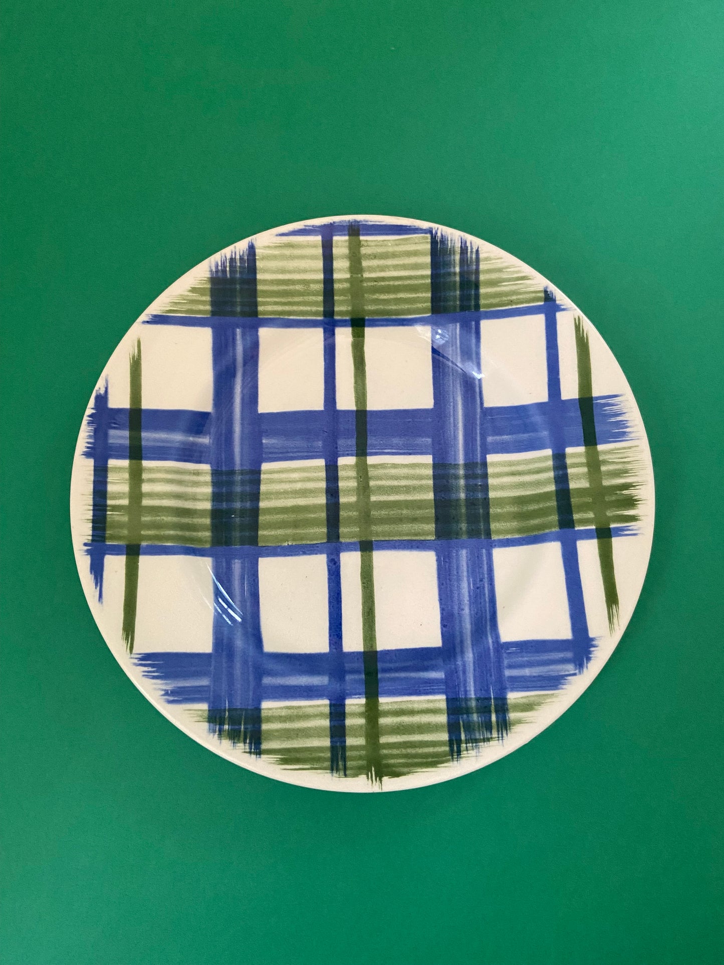 Vintage dessert plate BLUE/GREEN GRID