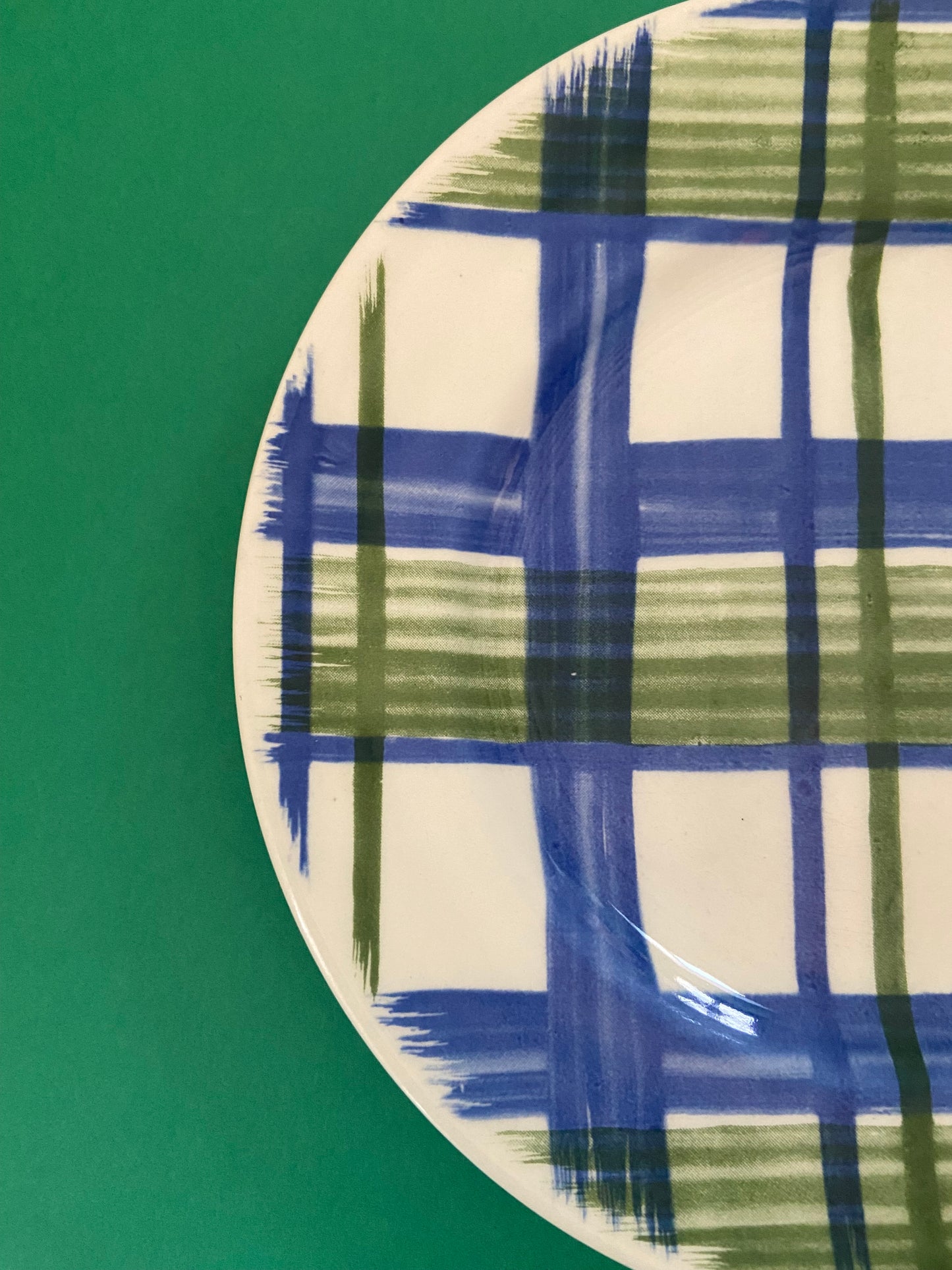 Vintage dessert plate BLUE/GREEN GRID