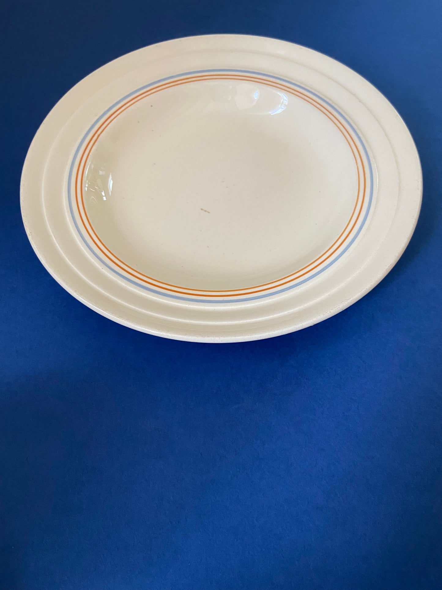 Assiette creuse lignes BLEU CIEL/ORANGE