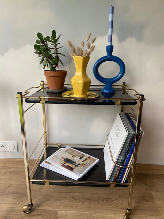 Vintage serving trolley/bar on wheels Formica and gold metal