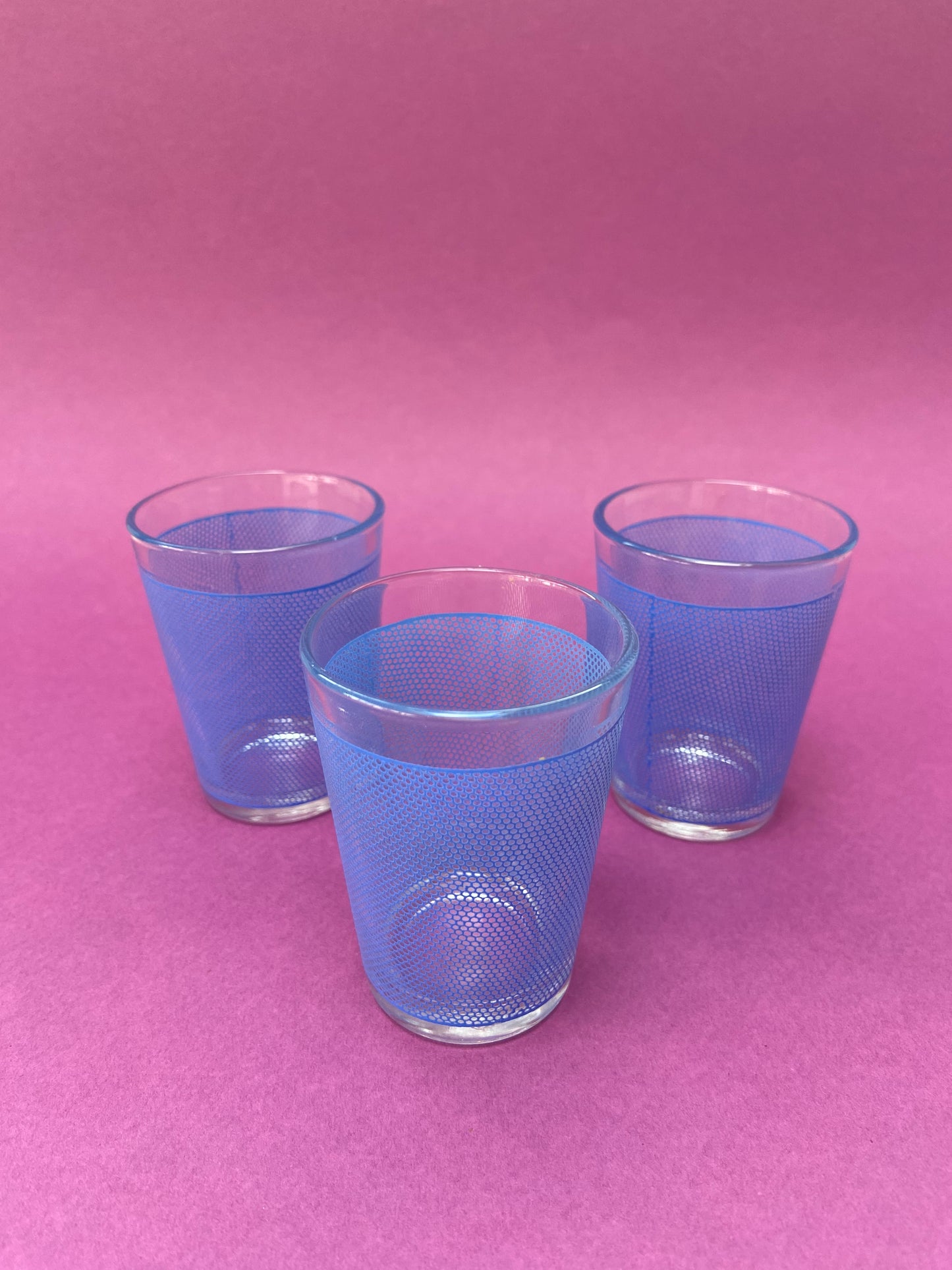 Set of 3 blue HONEYCOMB digestive glasses