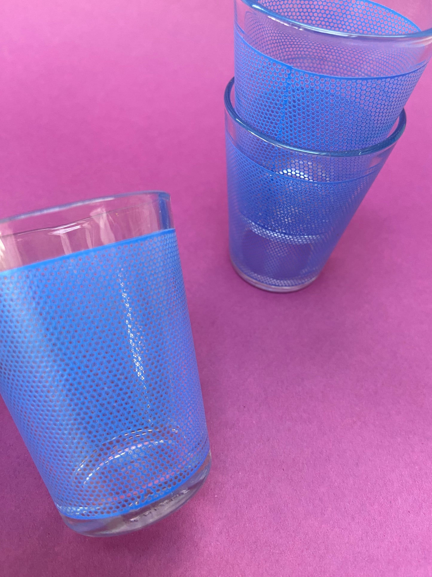 Set of 3 blue HONEYCOMB digestive glasses