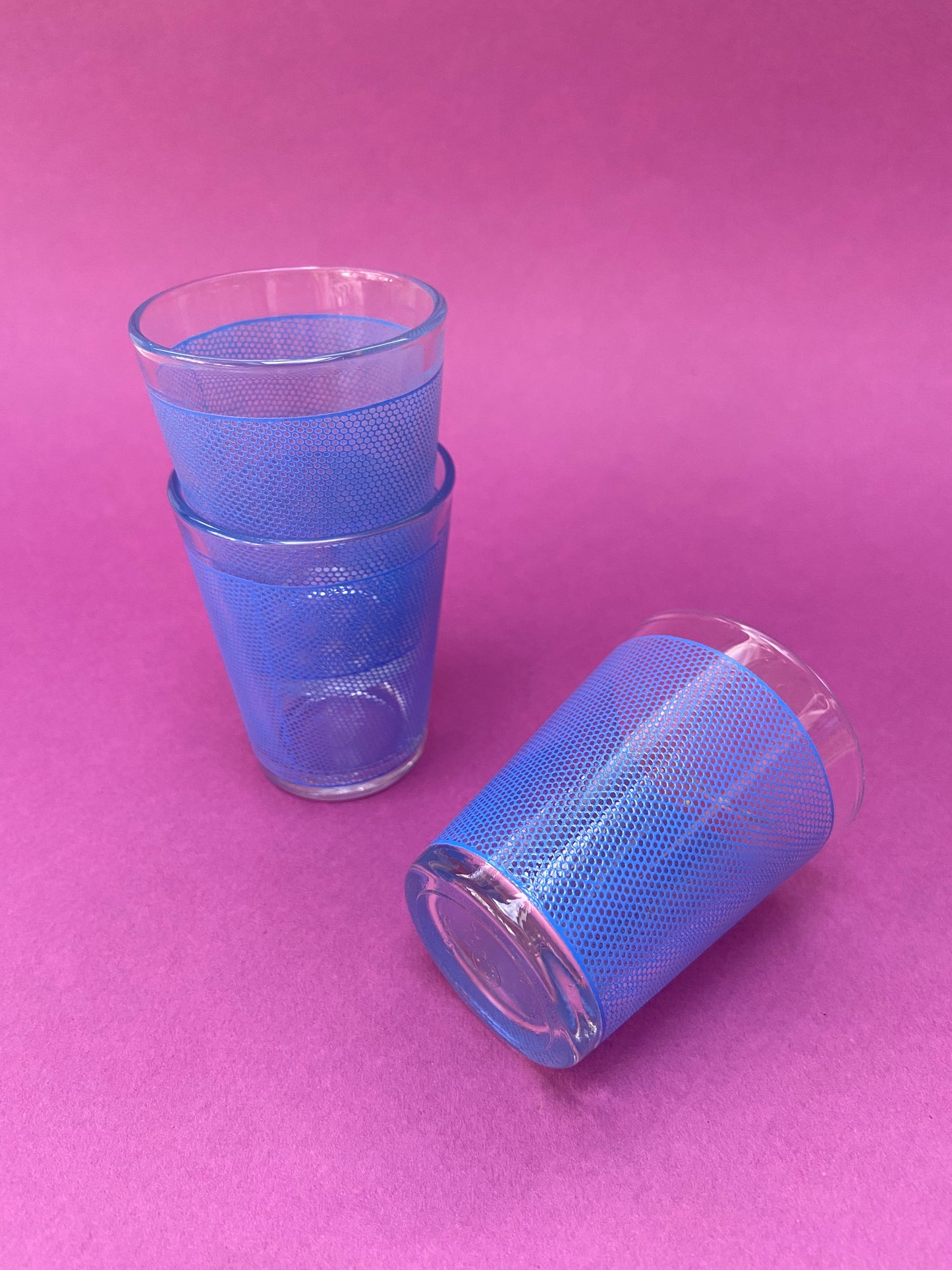 Set of 3 blue HONEYCOMB digestive glasses