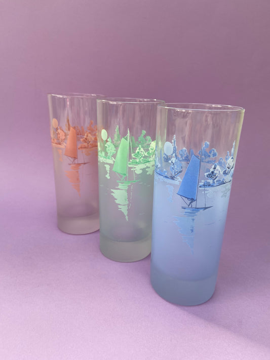 Set of 3 large lemonade glasses “WINDSURFING”