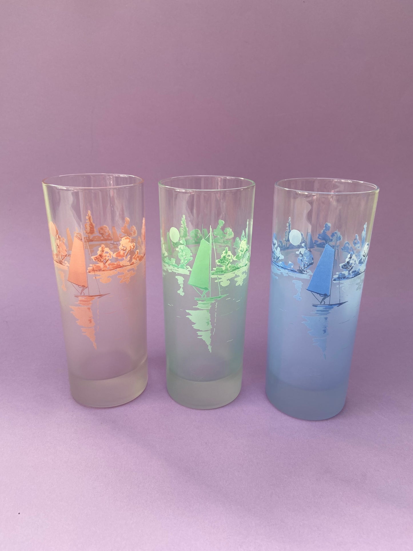 Set of 3 large lemonade glasses “WINDSURFING”