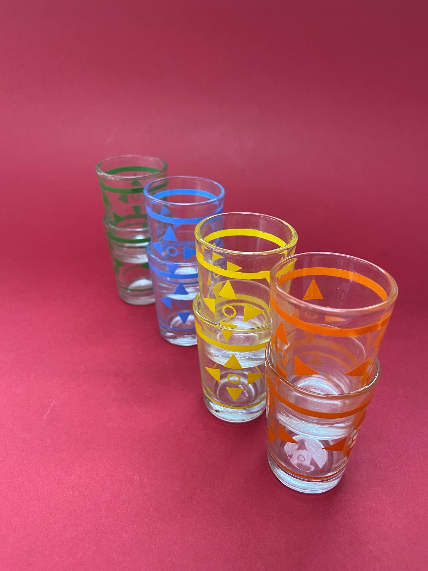 Set of 8 geometric pattern shot glasses