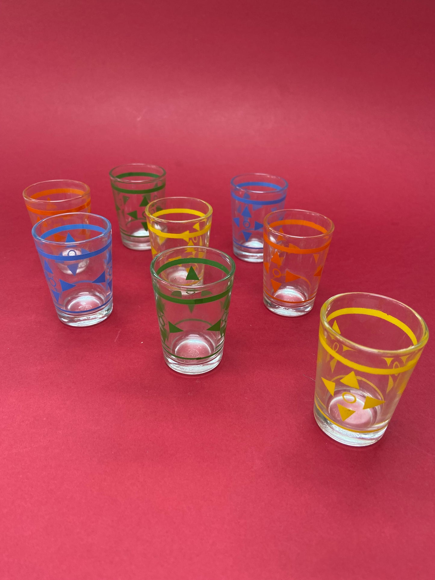 Set of 8 geometric pattern shot glasses