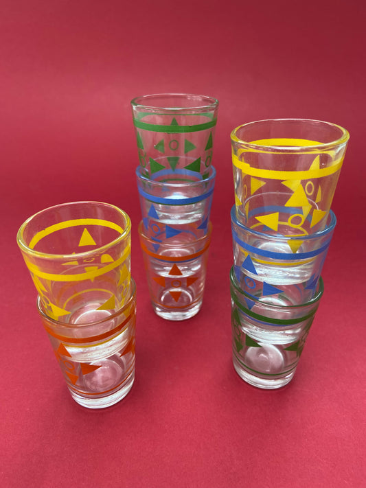 Set of 8 geometric pattern shot glasses