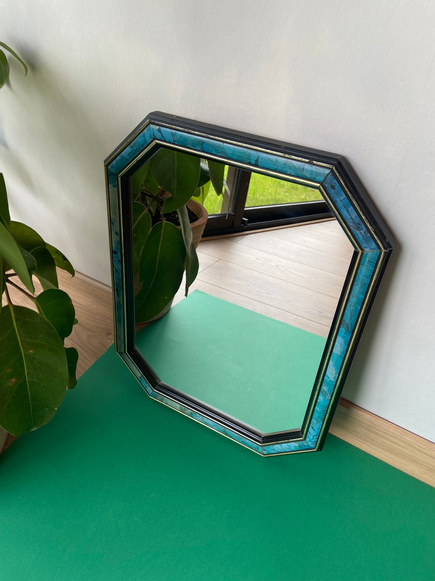 Miroir octogonal vintage tons BLEU