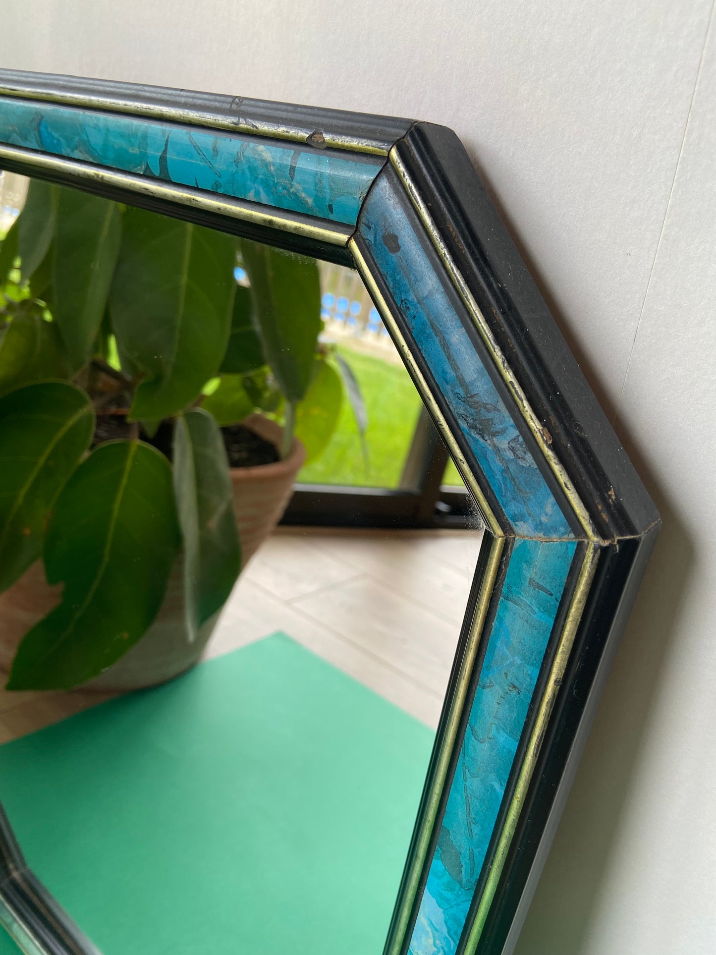 Miroir octogonal vintage tons BLEU