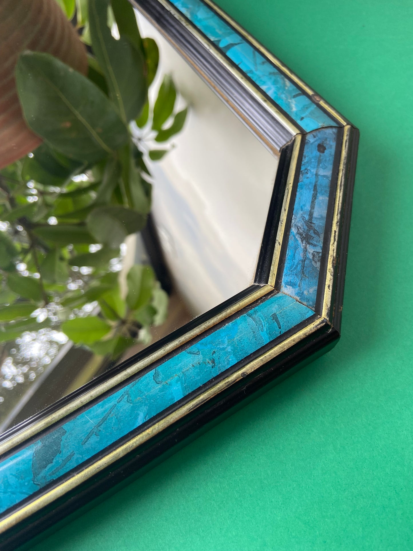 Miroir octogonal vintage tons BLEU