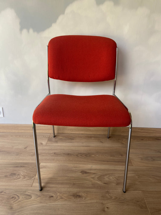 Vintage Chrome and Coral Red Fabric Office Chair