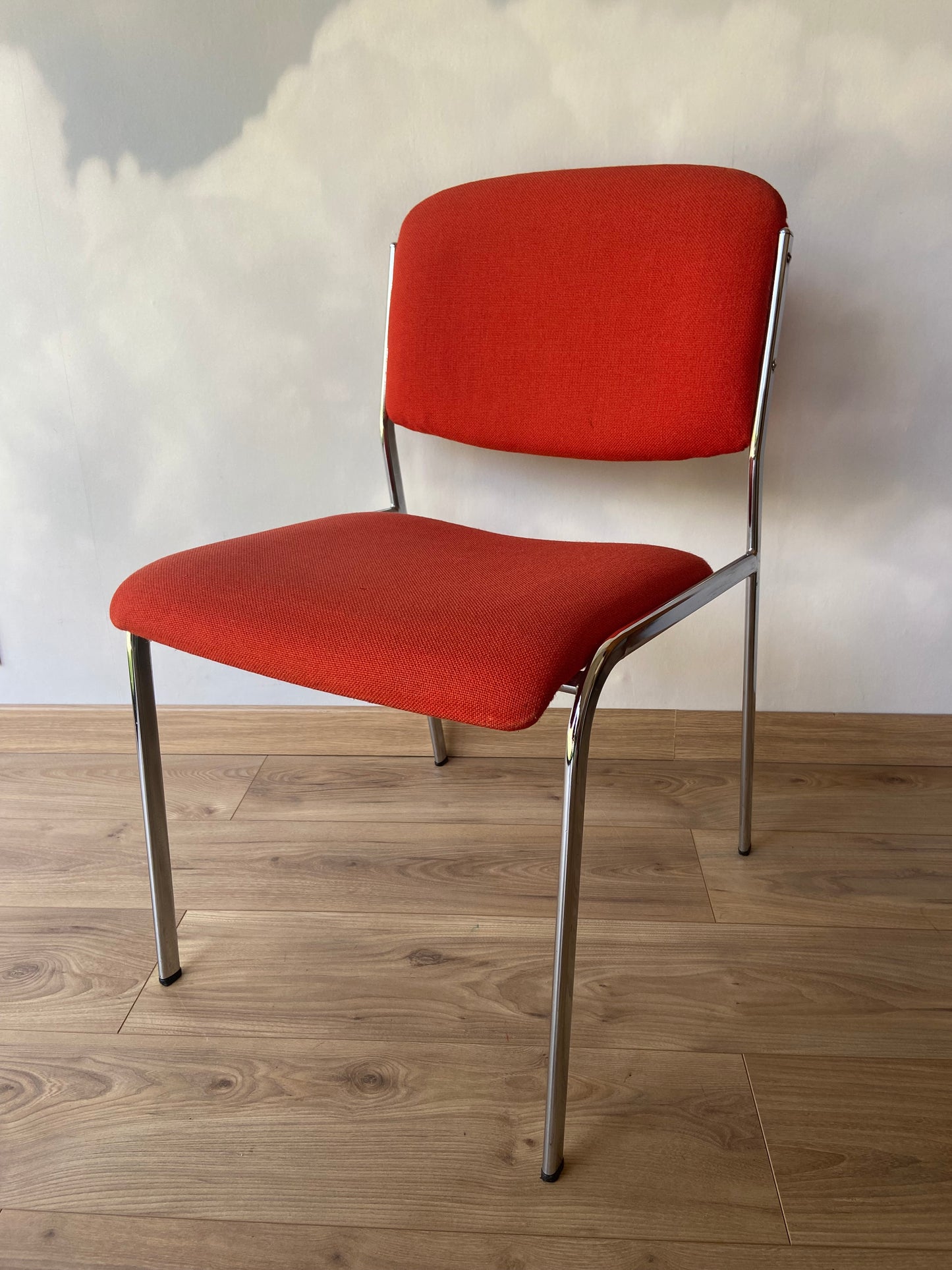 Vintage Chrome and Coral Red Fabric Office Chair