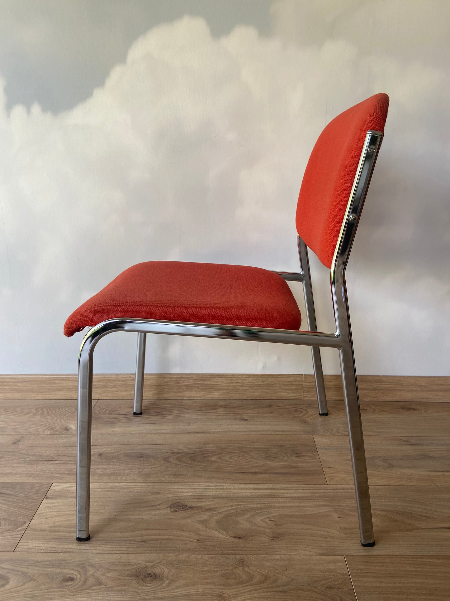 Vintage Chrome and Coral Red Fabric Office Chair