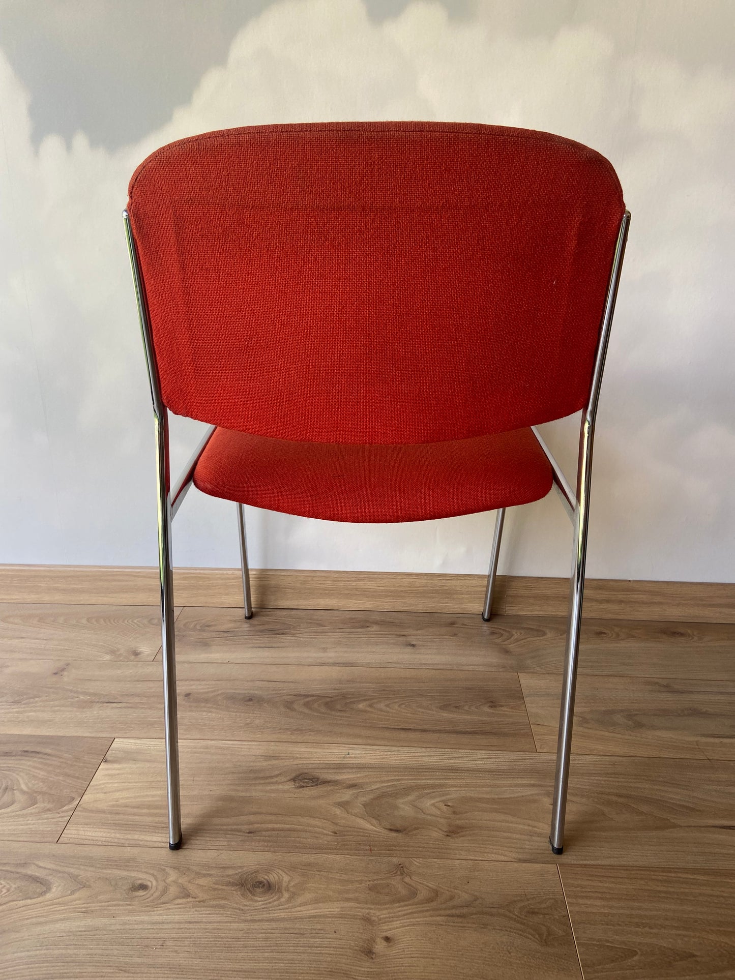 Vintage Chrome and Coral Red Fabric Office Chair