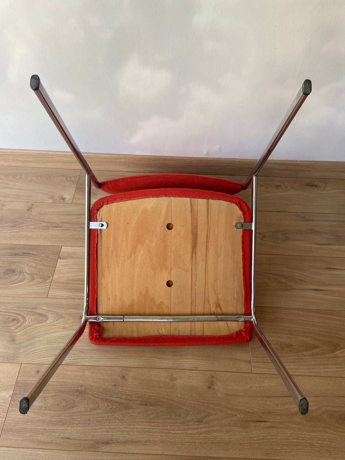 Vintage Chrome and Coral Red Fabric Office Chair