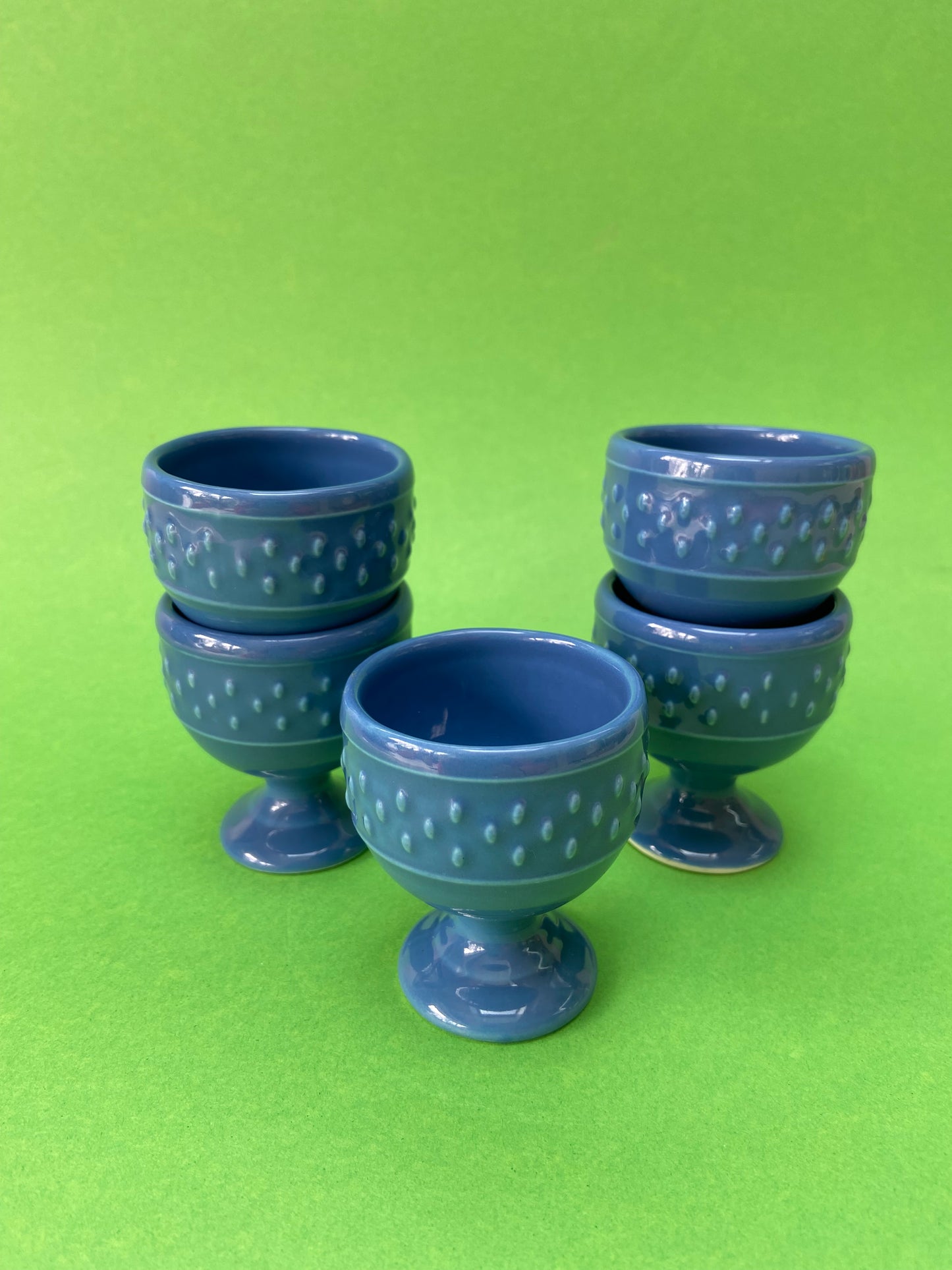 Set of 5 BLUE ceramic egg cups