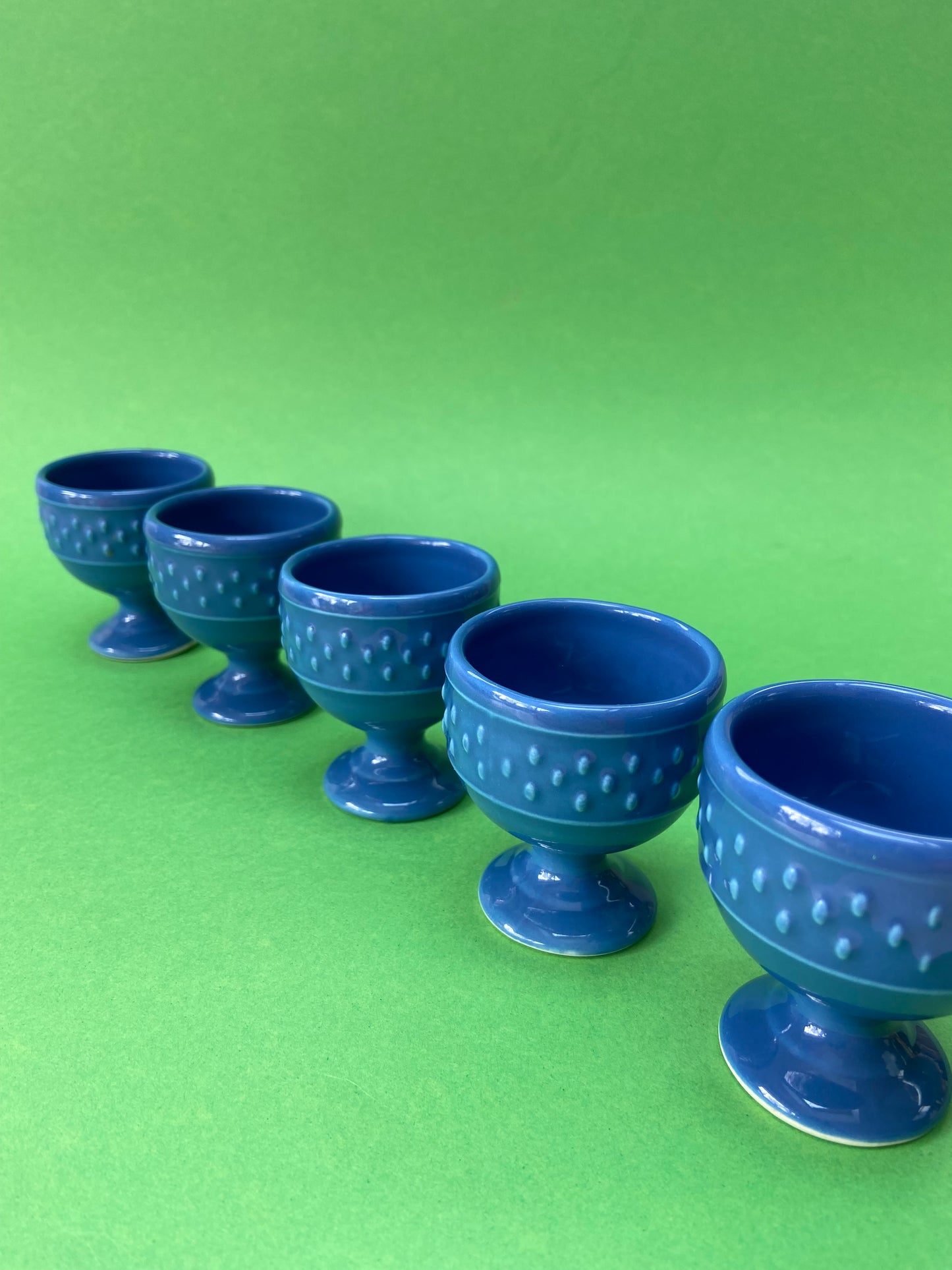 Set of 5 BLUE ceramic egg cups