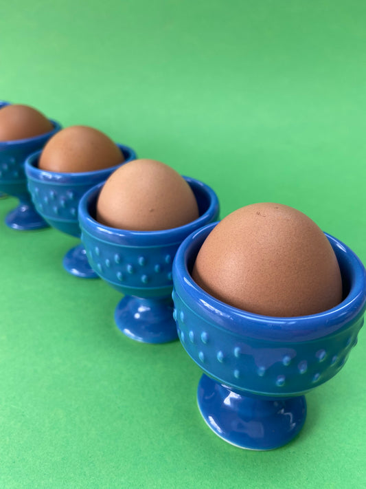 Set of 5 BLUE ceramic egg cups