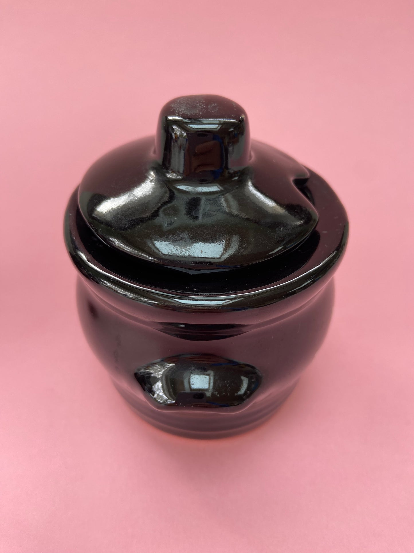 Trio salt shaker / pepper shaker / black ceramic pot FLORAL decor