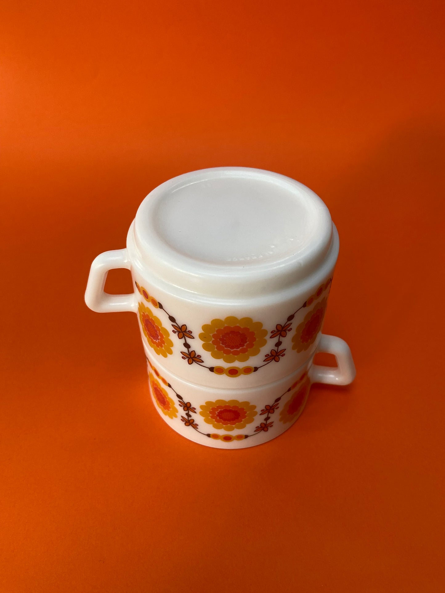 2 small Arcopal cups with ORANGE floral pattern