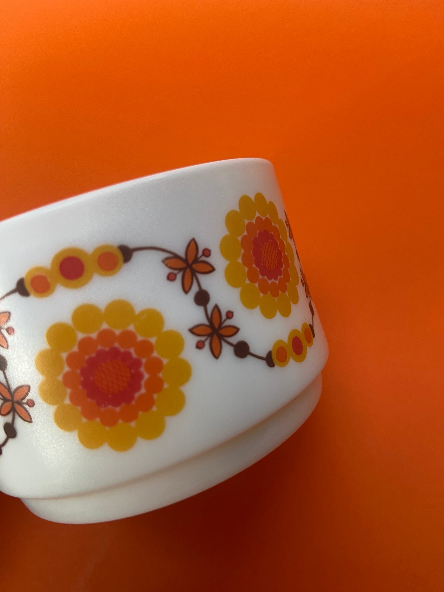 2 small Arcopal cups with ORANGE floral pattern