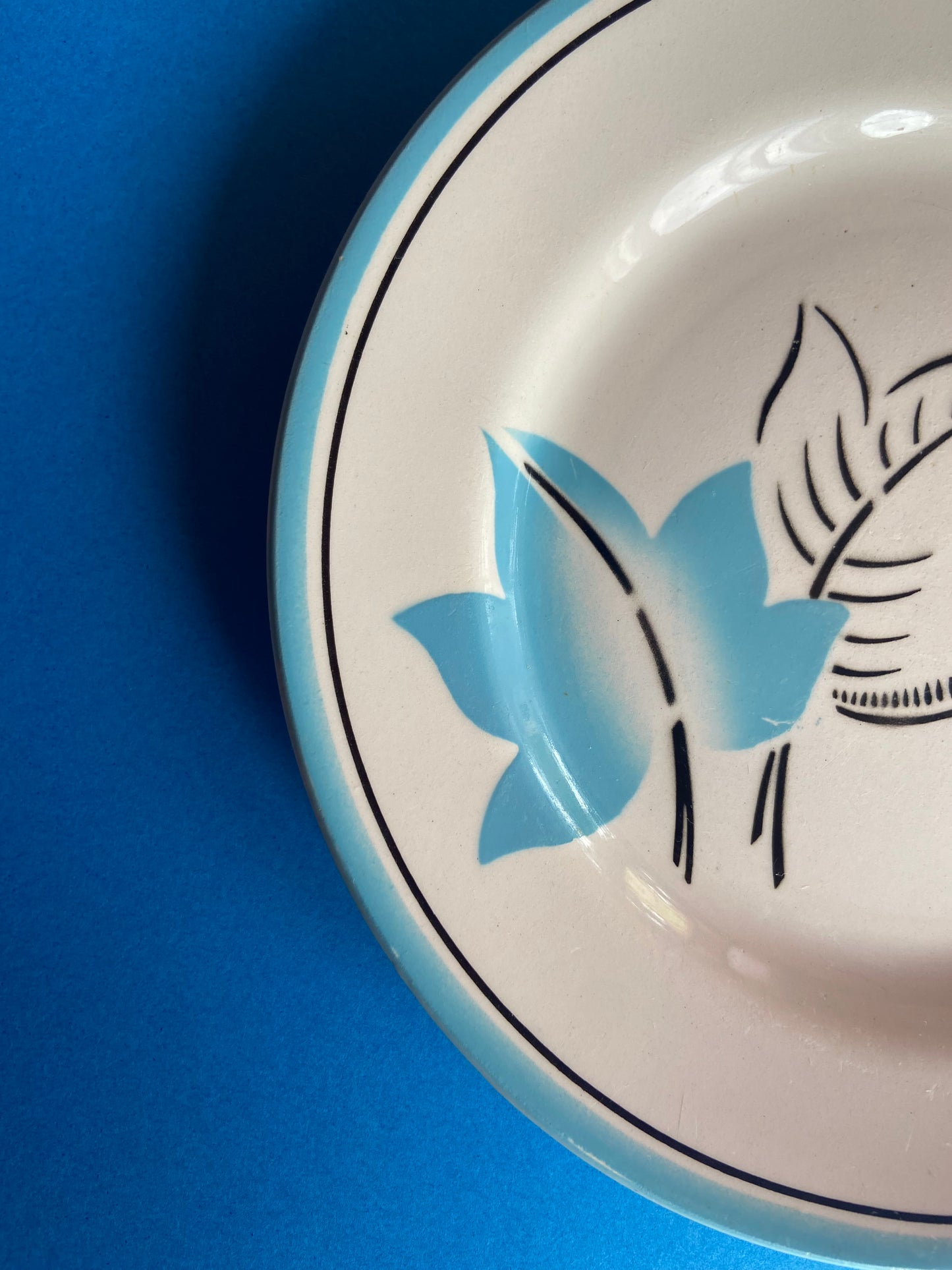 BADONVILLER flat plate with blue leaf pattern