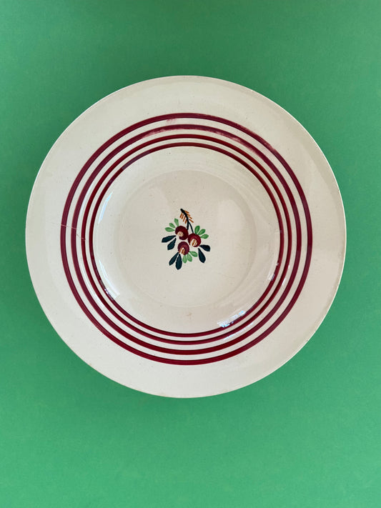 GIEN deep plate with burgundy lines and small fruits